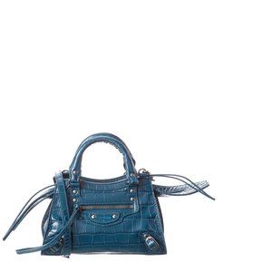 Balenciaga Neo Classic Mini Croc-Embossed Leather Shoulder Bag